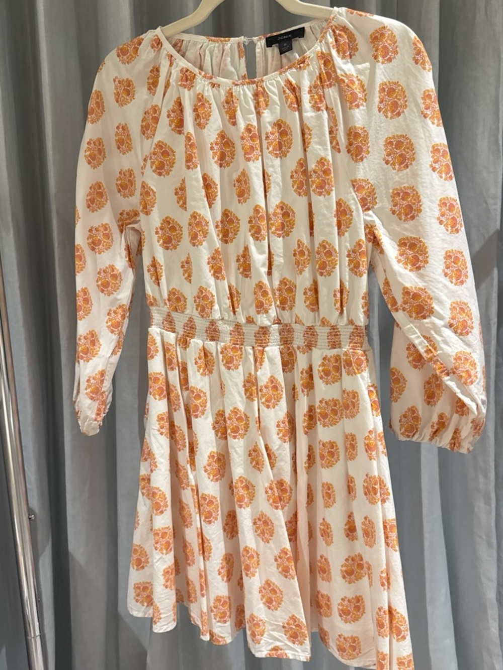 J. Crew White Mini Dress with Orange Floral Medallions